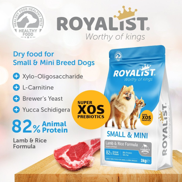 Royalist Küçük Irk Yetişkin Kuzulu & Pirinçli Köpek Maması 3Kg.
